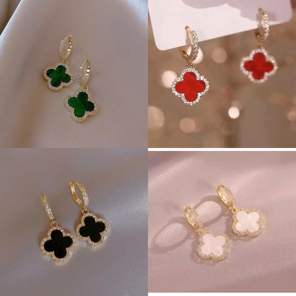 designer Four leaf Clover Earrings for Women Classic Style Earrings New Model Copper Gold plated Light Sparkling Zirconia Earrings