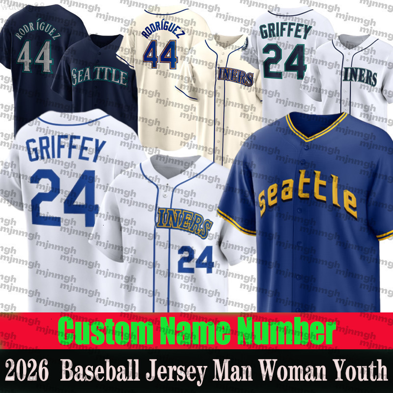 24 Ken Griffey Jr Jersey 44 Julio Rodriguez Baseball Jerseys Seattles 36 Logan Gilbert Suzuki Ichiro Mariner 3 JP Crawford Cal Raleigh Ty France Luis 