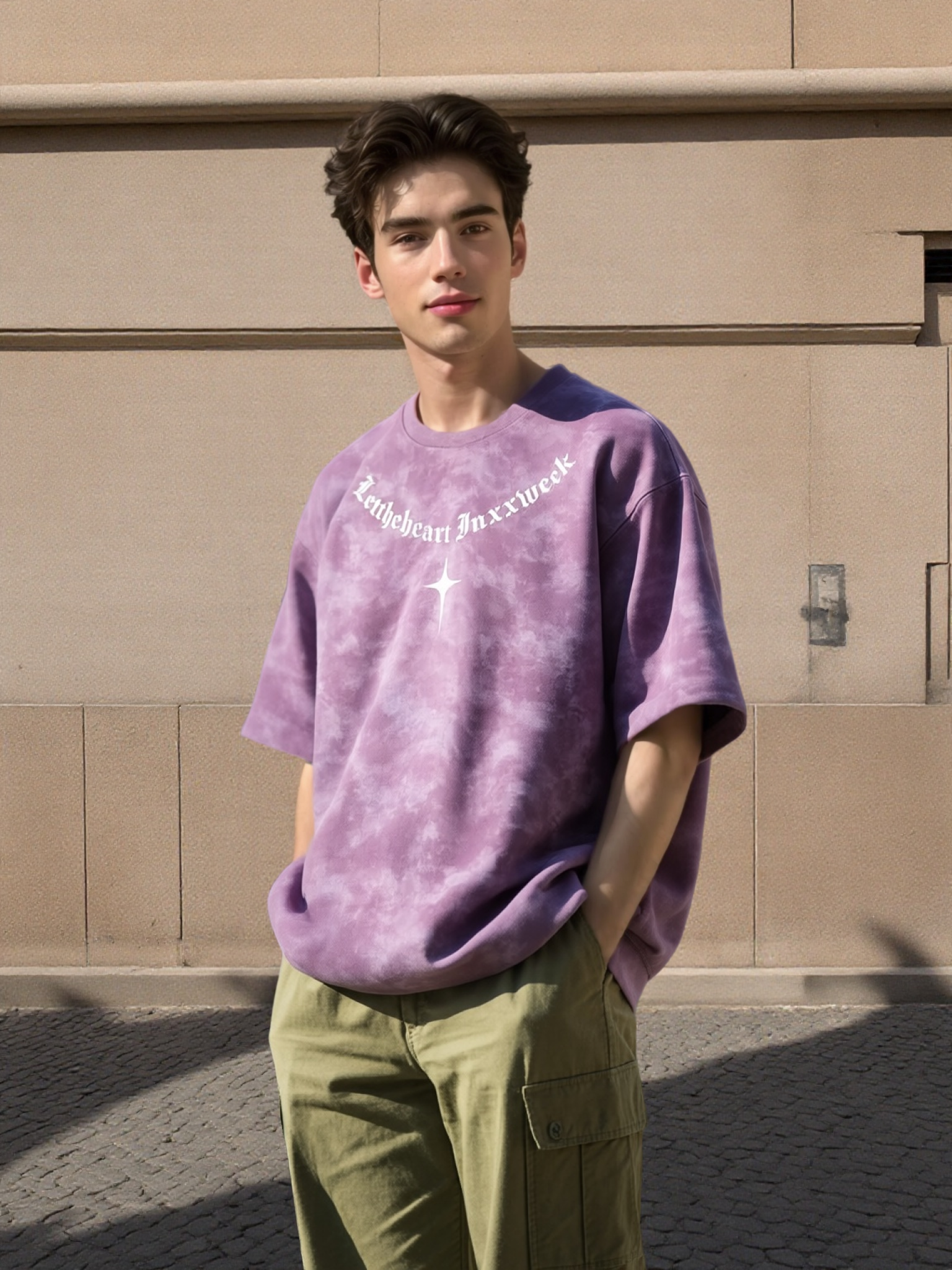 Mens Tie Dye Short Sleeve T Shirt With Gothic Letter Print And Star Pattern Casual Loose Fit Streetwear For Men And Women