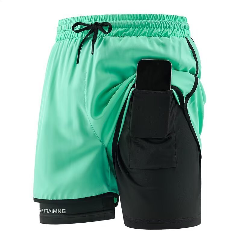 Mens 2 in 1 Running Workout Short with Phone Pocket Towel Loop Gym Athletic Quick Dry Stretchy Performance Shorts Activewear 260312