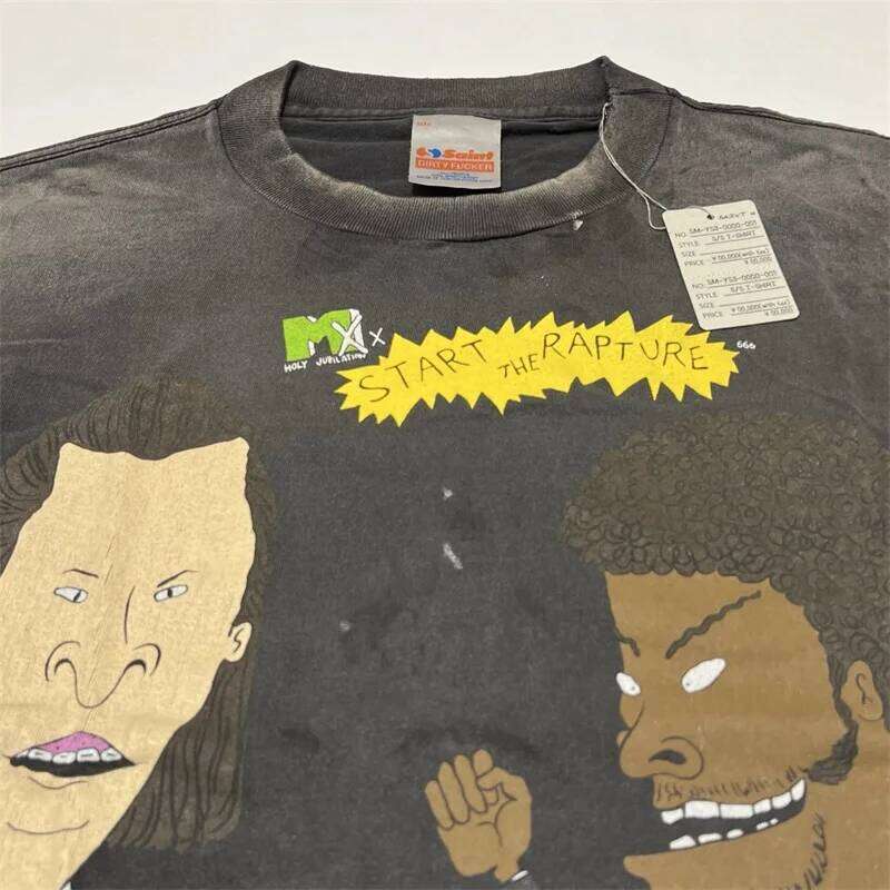 SAINT Mxxxxxx T-Shirts Men Women 1:1 Best Quality Anime Character Print Black Washed Oversized Short Sleeve - view 4