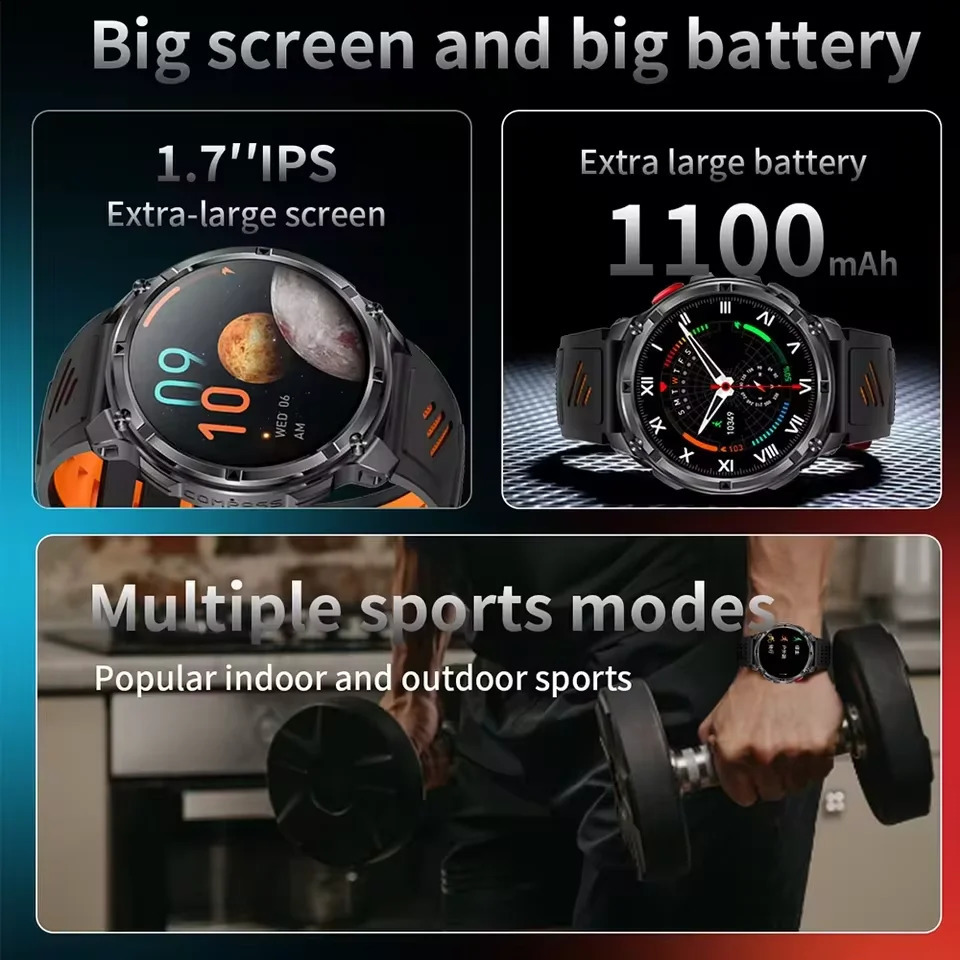 T-REX3 Ultra 1100mAh Battery SmartWatch TM Waterproof GPS Compass Flashlight 17 AMOLED HD Call Sports Smart Watch Men 260518