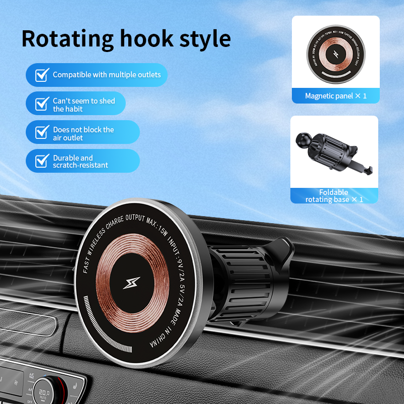 N52 Magnetic Suction Cup Phone Holder Wireless Charging Car Navigation Rotating Dashboard Navigation Phone Holder Air Outlet Dashboard Car Mount for S