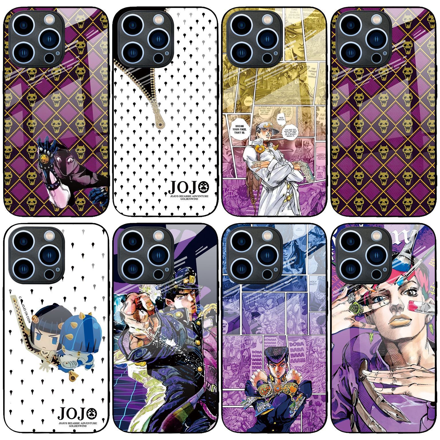 Suitable for Apple 17 JoJo's Bizarre Adventure phone 16Pro cartoon glass case iphone13pro anime 14