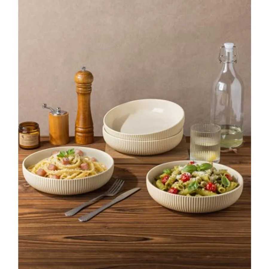 Ceramic Pasta Bowls Salad Bowls Set of 4 Stoneware Servg Bowls for Fruits Noodle Dner House-warmg Weddg Present Z260518