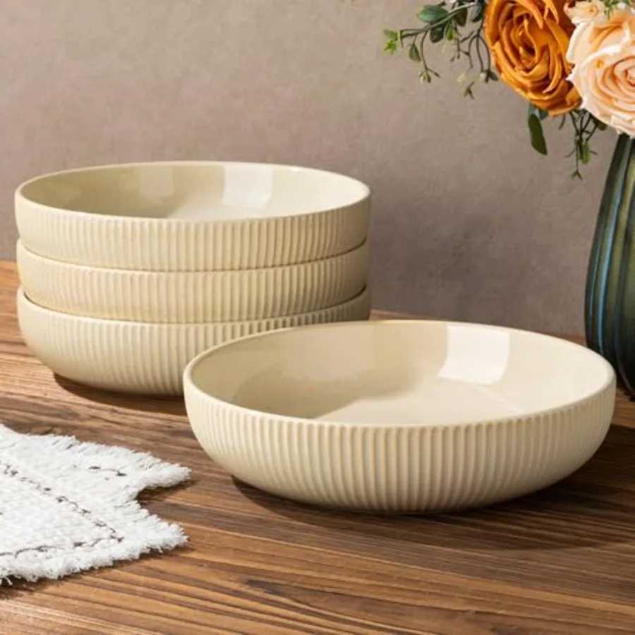 Ceramic Pasta Bowls Salad Bowls Set of 4 Stoneware Servg Bowls for Fruits Noodle Dner House-warmg Weddg Present Z260518