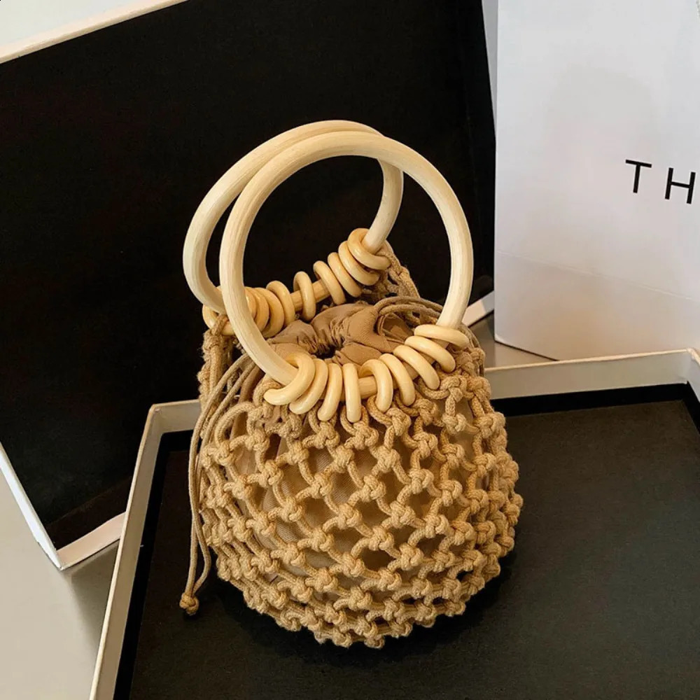 Portable Weaving Straw Handbag Elegant Handmade Bucket Tote Korean Style Niche n Woven Beach Bag Vacation 260513 - view 3