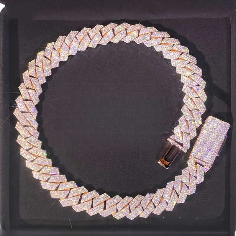 Bracelet Designer Jewelry Cuban k High Quality 3 Rows VVS Moissanite Dia Chain White Rose Gold Plated Hip-hop Chains for Men Necklace