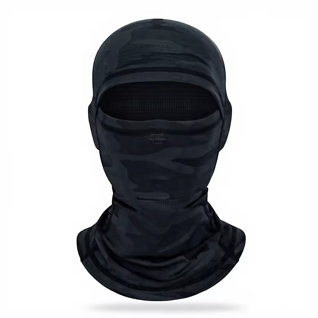 Summer unisex cycling balaclava hat full face sunscreen breathable nylon motorcycle hood lined with silk screen camouflage mask can be customized logo