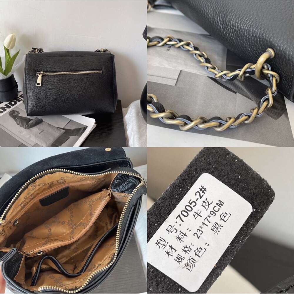 Textured for Women New Trendy Mini Chain Women's Crossbody Shoulder Black Genuine Leather Lock Small Square Bag - view 7