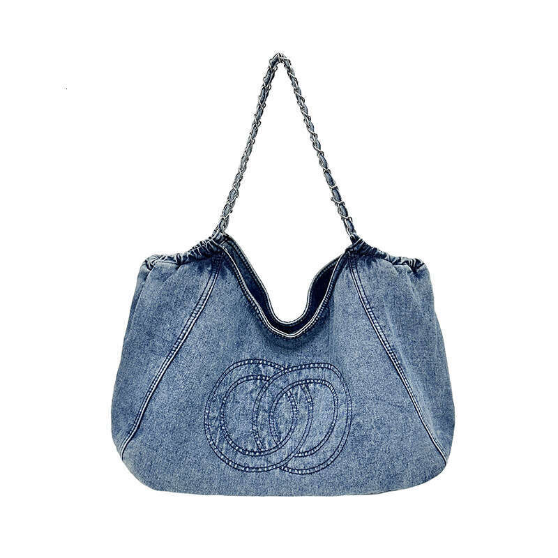 Style Denim Single Shoulder Canvas Simple Trendy Vintage Underarm Large Capacity Tote Bag for Women