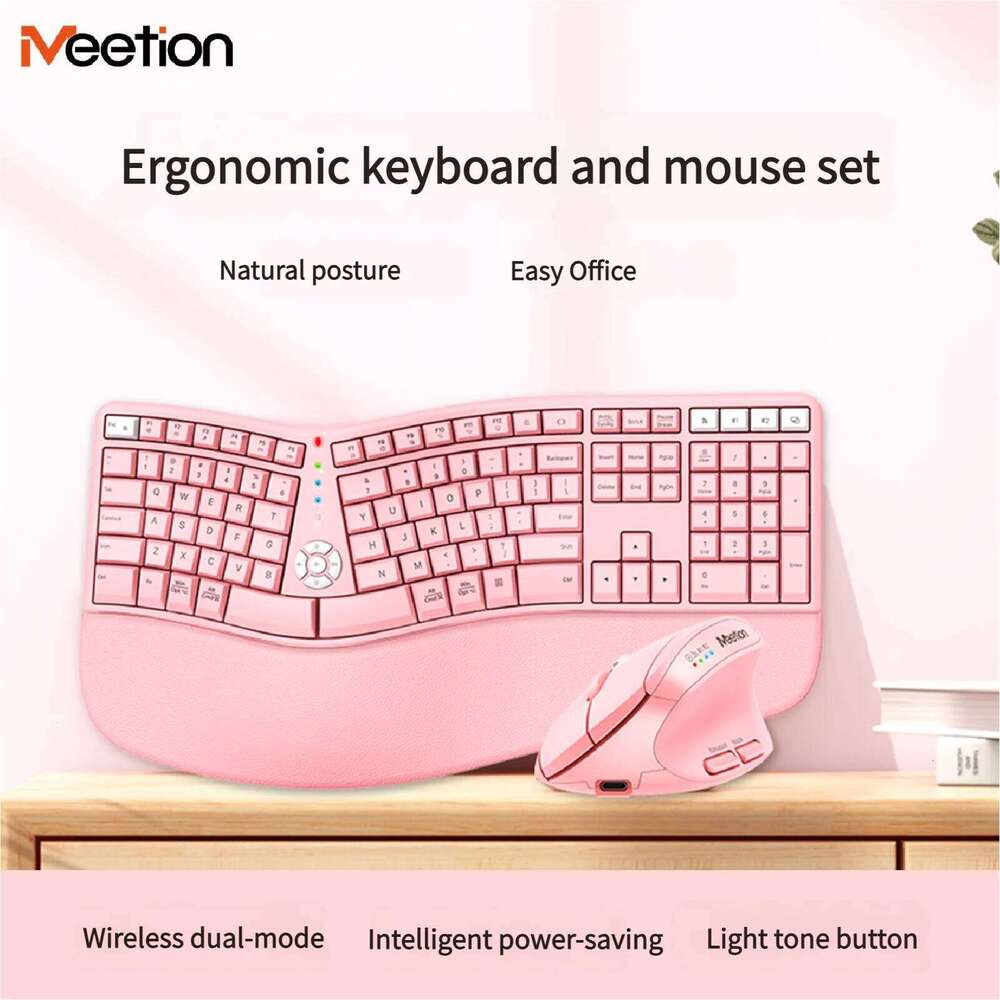 Premium Ergonomic Dual Mode Keyboard Mouse Combo 2.4G+BT Rechargeable Wrist Rest & Multimedia Keys | 3 Colors 26Y0518