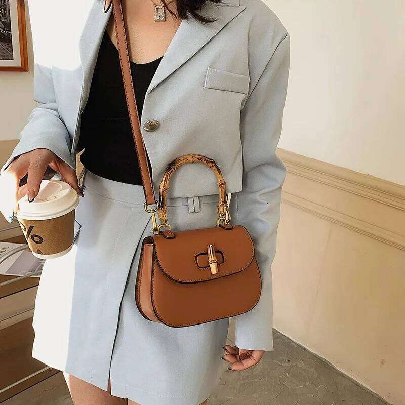 Chic Bamboo Handle Saddle For Women High End Single Shoulder Bags Fashionable Purses And Handbag Niche Designe Crossbody Bag QIBALIANGPIN