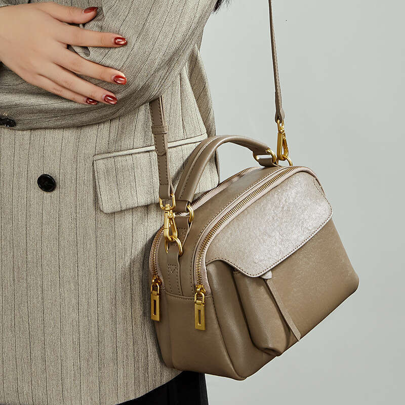 Genuine Leather Vintage Boston Bag Top Layer Vegetable Tanned Cowhide Fashion Women Single Shoulder Crossbody Handbag SENYY