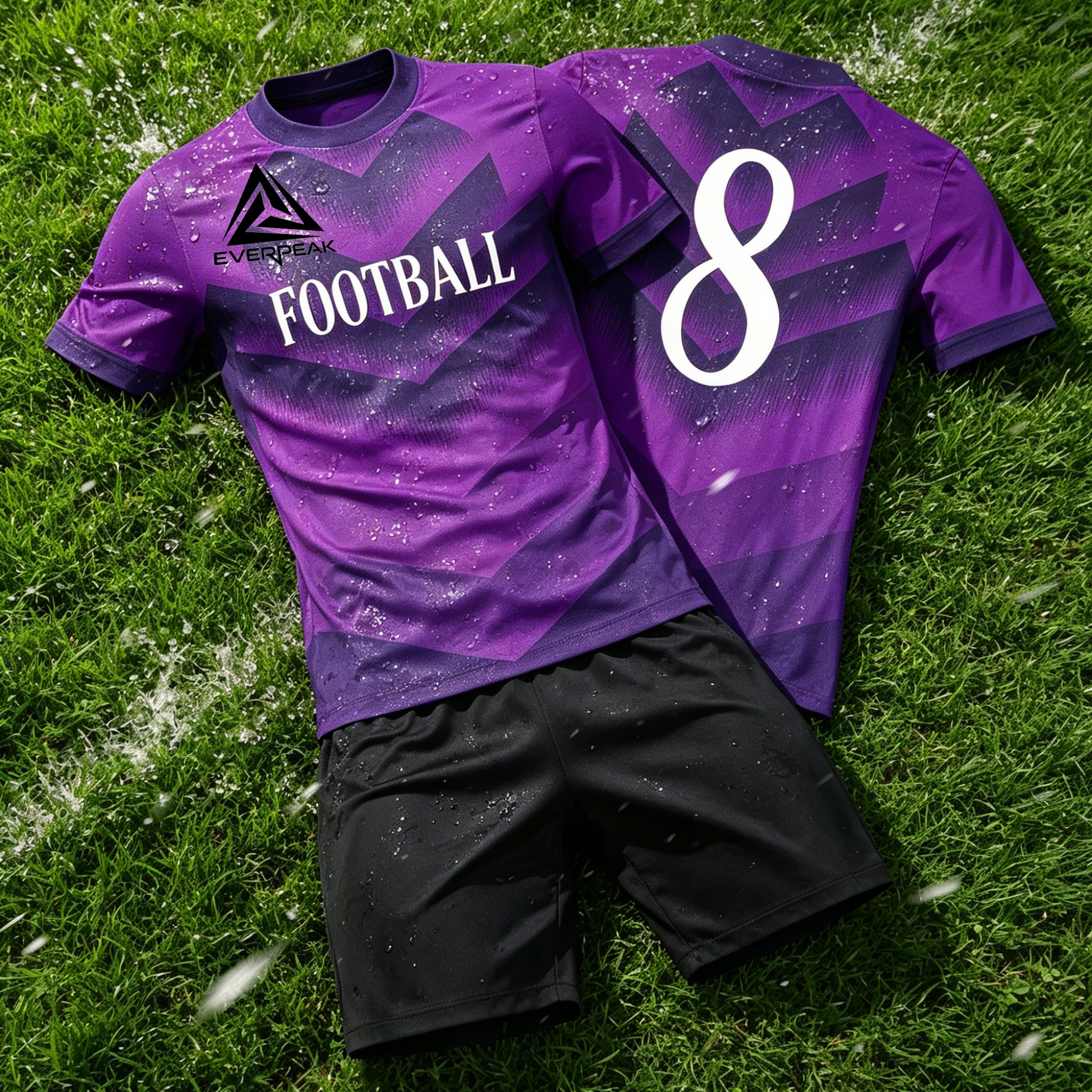 Custom Soccer Jersey Set Men Purple Blue Gradient Chevron Football Uniform with Shorts Personalized Breathable Kit - view 4