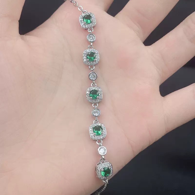 Pink Moissanite 65mm Center Stone Blue Green Halo Bracelet 10mm Cuban Link Chain Moissanite Cuban Link Bracelet
