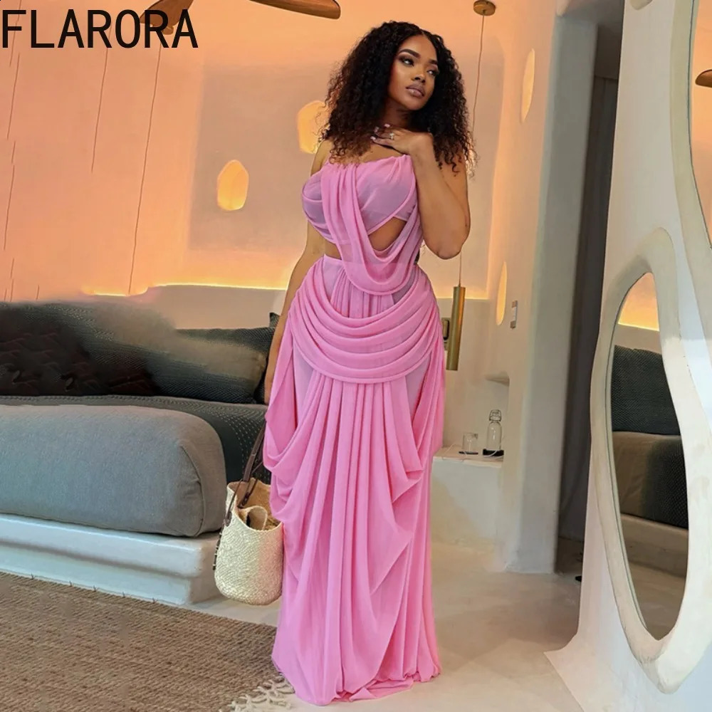 FLARORA Elegant Ruched 2 Piece Sets Woman LowNeck Backless Camisole TopsElastic Waist Long Skirts Midnight Prom Party Outfits 260625 - view 4