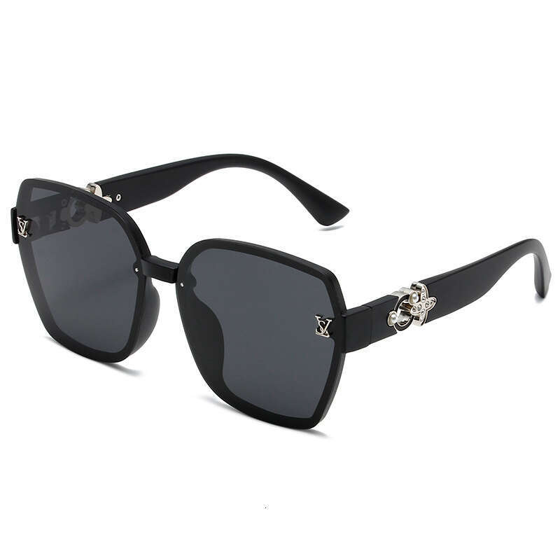 Luxury Brand Designer Sunglasses 2026 New Model Pearl-Studded Multiangular Large Frame High-Quality Polarized Sunglasses For Women, Korean Style, Blac