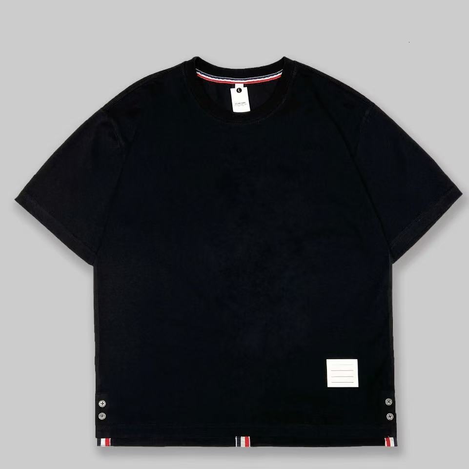 Luxury Brand Designer Men Black Back Center Vertical Red White Blue Stripe Cotton Crew Neck Short Sleeve Tshirt 2026 Summer Unisex Streetwear Casual V