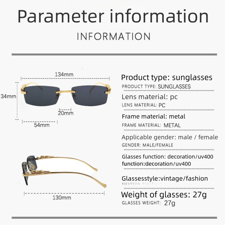 New Designer Frameless Square Sunglasses Colorful Neutral Driving Sunscreen, Personalized Fashion High-quality Outdoor Sunscreen Glasses