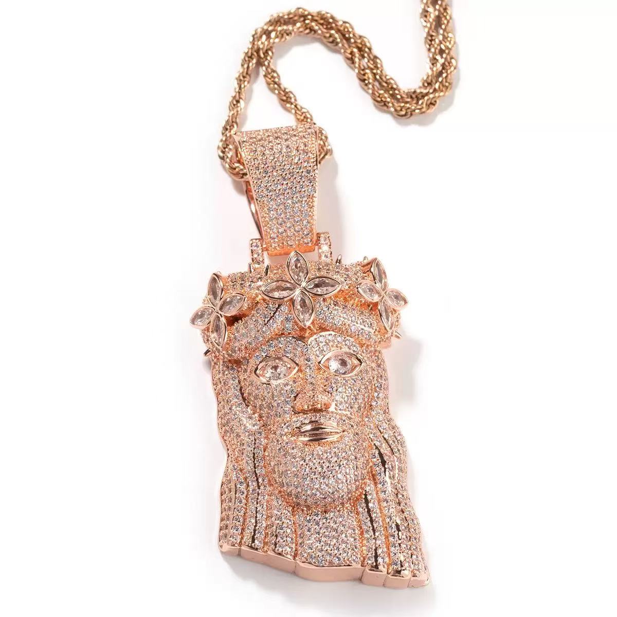Hot Sale Personalized 3D Design Hip Hop Jewelry Men Iced Out Soild Back Pendant Colored Stone Moissanite Jesus Pendant