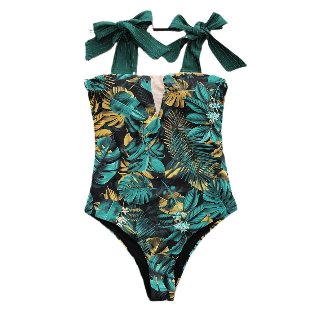 Swim wear Sexy Swimsuit Shoulder Strappy Print Floral Swimwear Women Backless Bathing Suit Beach Wear Monokini 230311