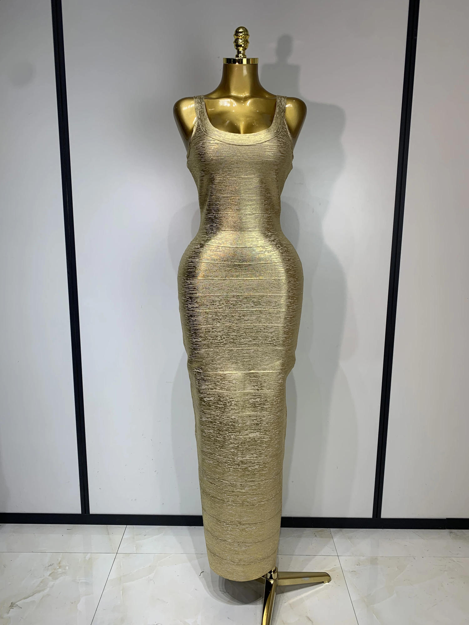 Women Sleeveless Bodycon Bandage Dress Celebrity Elegant Gold Cocktail Evening Party Birthday Dress Vestidos 260519