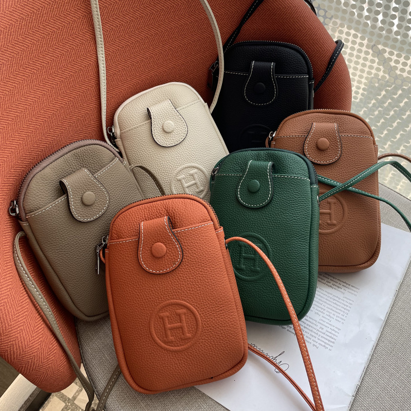 2026 New Genuine Leather for Women, Crossbody with Lychee Pattern, Coin and Key Pouch, Zippered Shoulder Soft Phone Bag