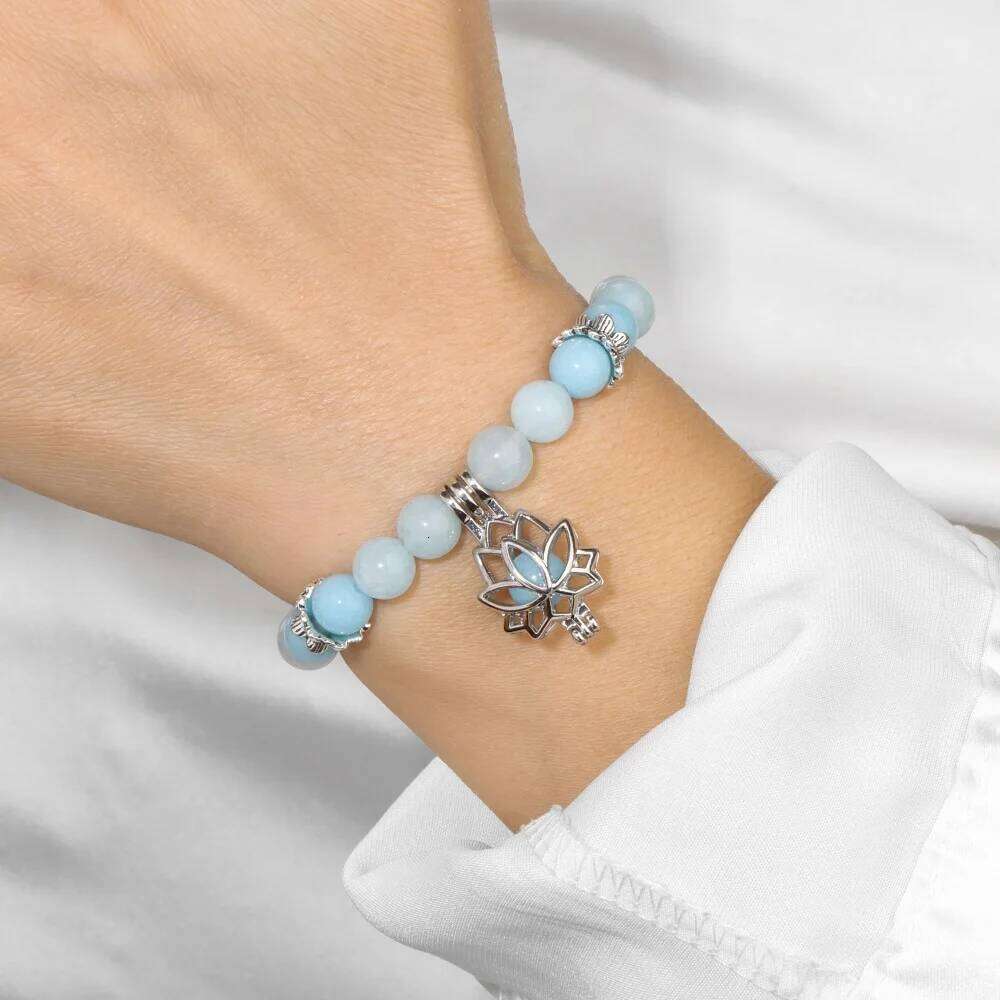 Natural Stone Pink Zebra Jasper Bracelet Fashion Moctilucent Beads Metal Lotus Buddha Charm Bracelets for Women Yoga Jewelry - view 7