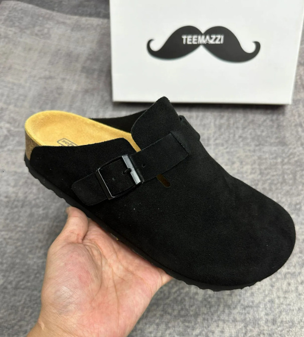 TEEMAZZI designer slippers for mens womens flat slippers pink black white grey khaki brown Fashionable versatile outdoor cork soled Haken shoes