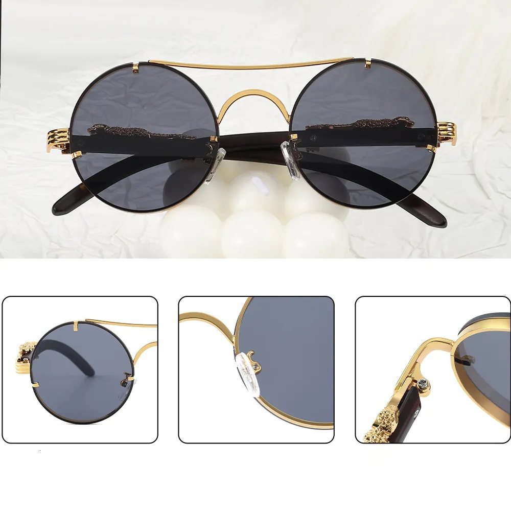 Brand Sunglasses Round Frame Metal Sunglasses For Men New Model Leopard Decoration Personalized Wo Sunglasses Wholesale Outdoor Sunscreen Glasses