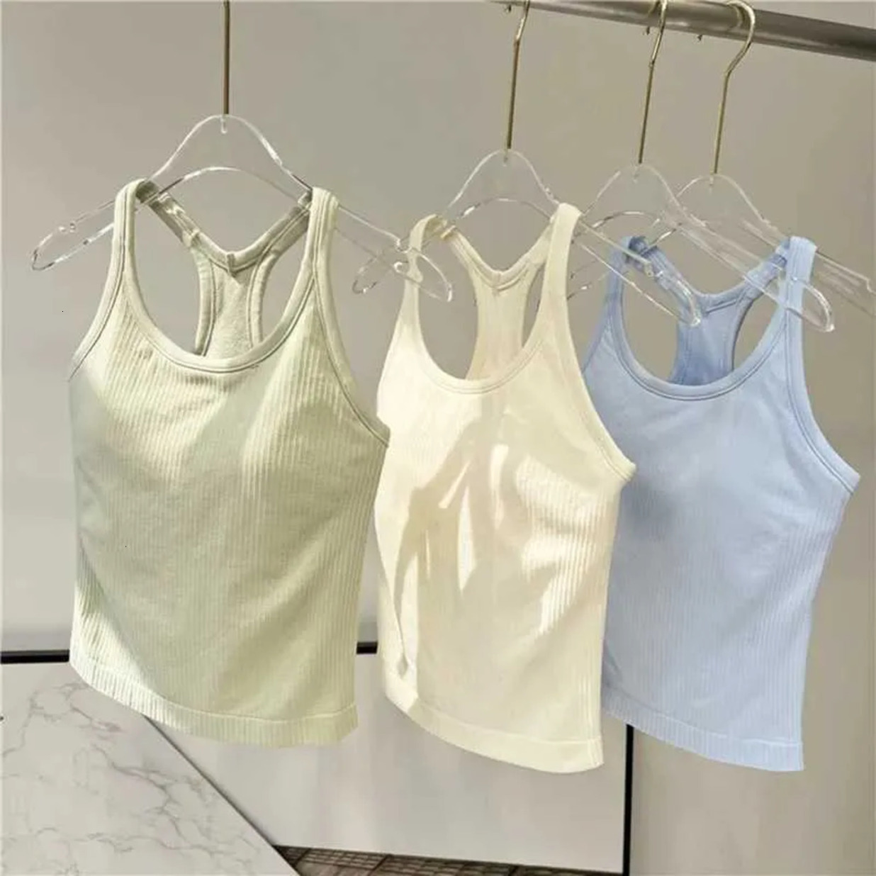 2026 Gym Clothe Set Women Longline Inner Padded Racerback Crop Tank Basic Lounge Slim Fit