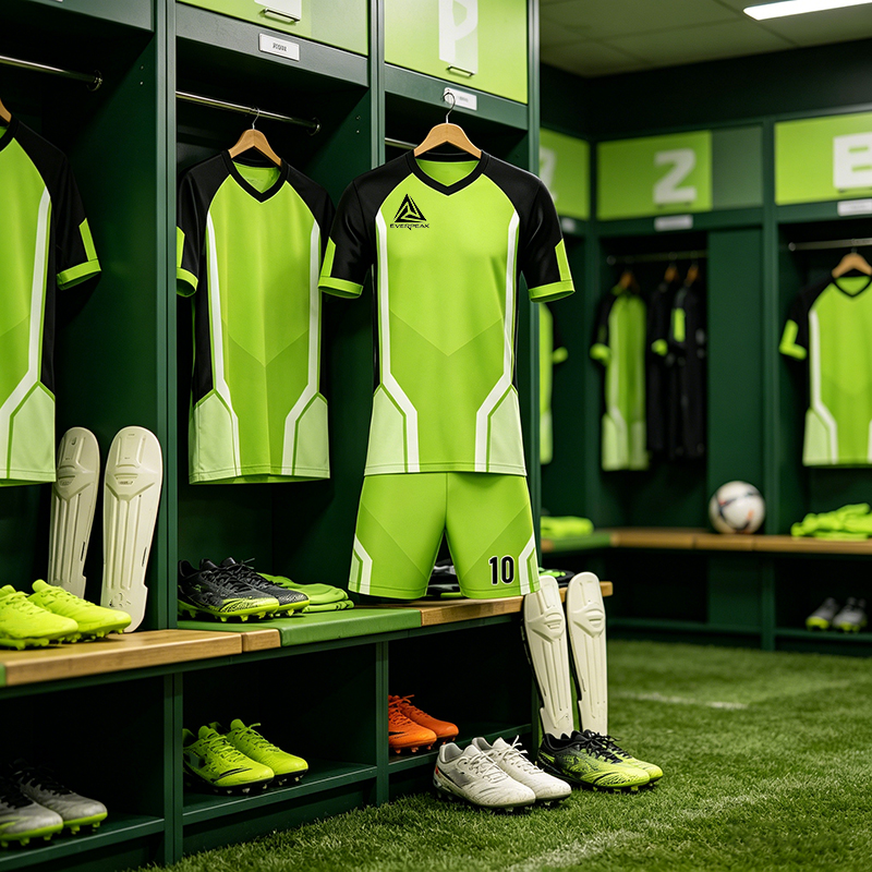 Custom Green Black Soccer Uniform Quick Dry Breathable Football Jersey and Shorts Kit Personalized Sportswear for Adult Youth Training Matches - view 4