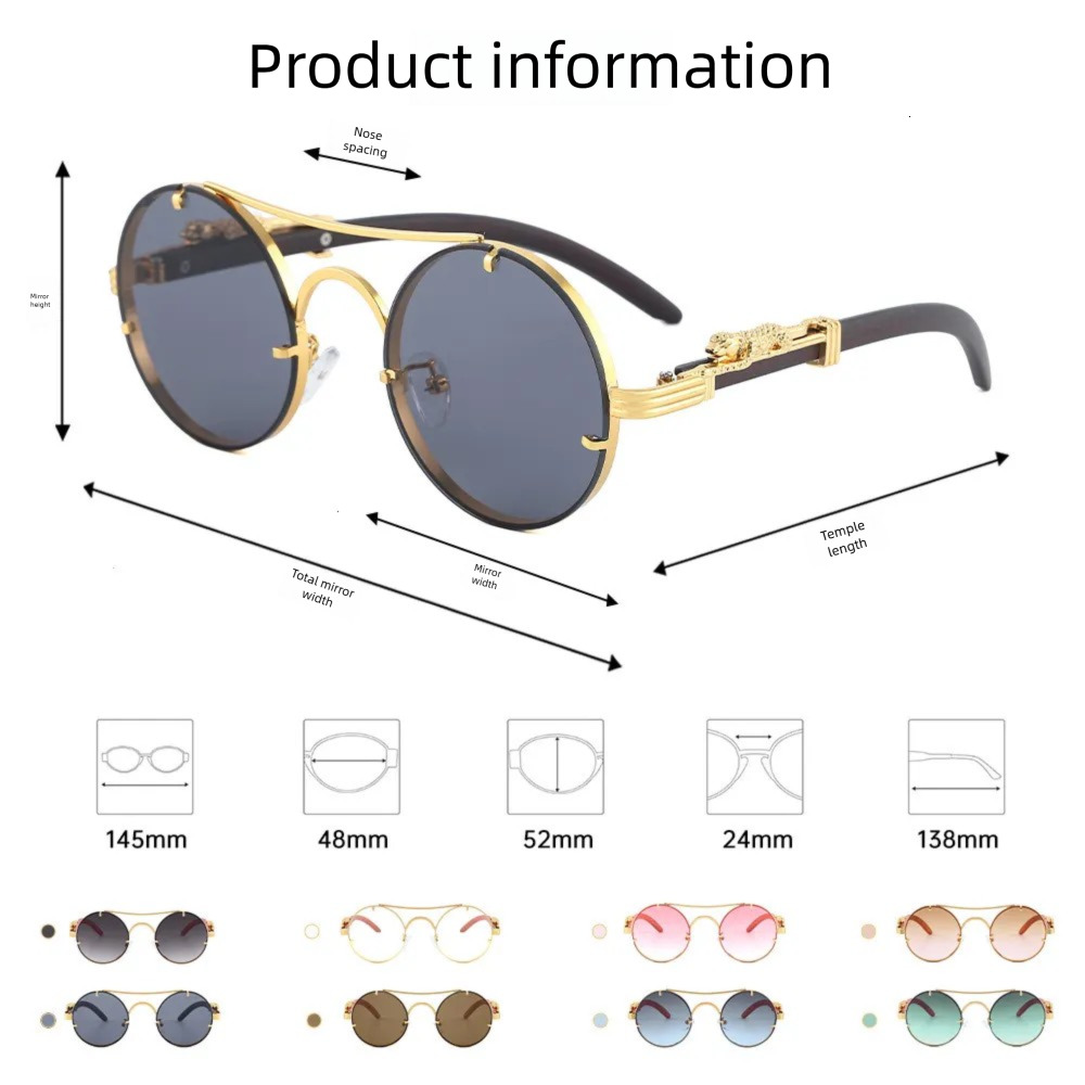 Brand Sunglasses Round Frame Metal Sunglasses For Men New Model Leopard Decoration Personalized Wo Sunglasses Wholesale Outdoor Sunscreen Glasses