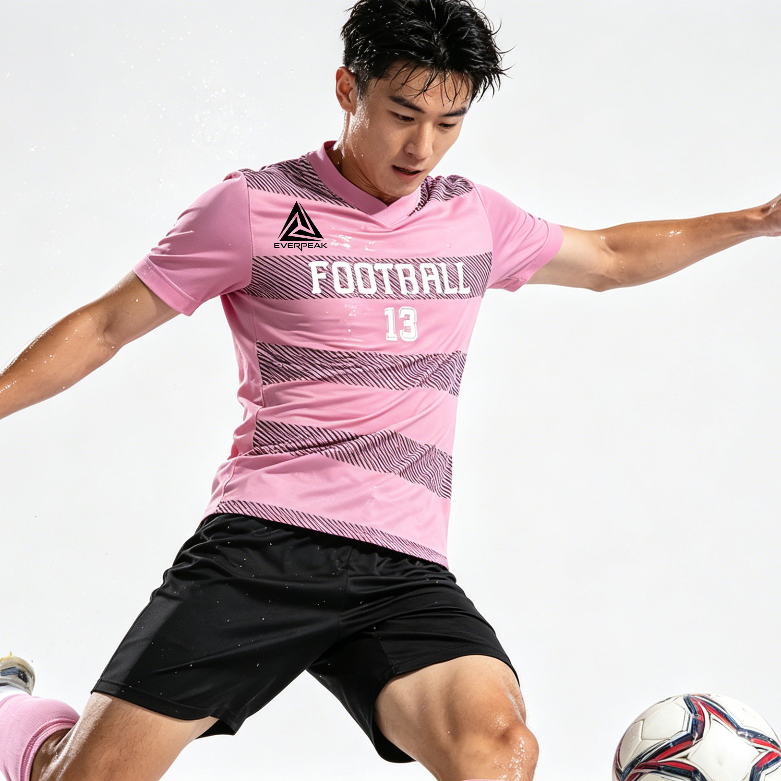 Custom Horizontal Stripe Soccer Jersey Set Men Quick Dry Football Uniform with Shorts Customizable Team Name Number Logo for Sports - view 4
