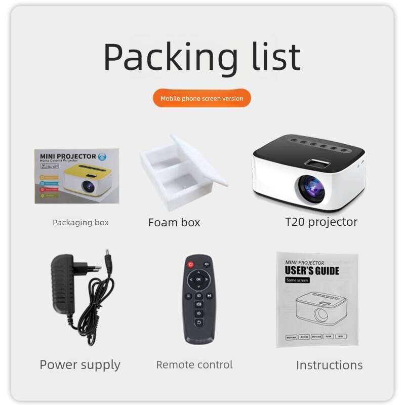 New T20 Mini Projector, 1080P Full HD, WiFi Wireless Phone Screen Mirroring, Portable LED Home Theater Projector for Bedroom Wall Projection