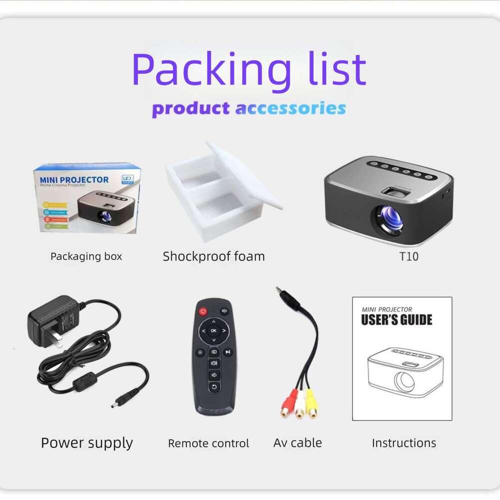 In Stock T20 Projector, 1080P Full HD, WiFi Smart Mini Portable Projector, Home Bedroom Wall Projection, Phone Screen Mirroring, Factory Wholesale