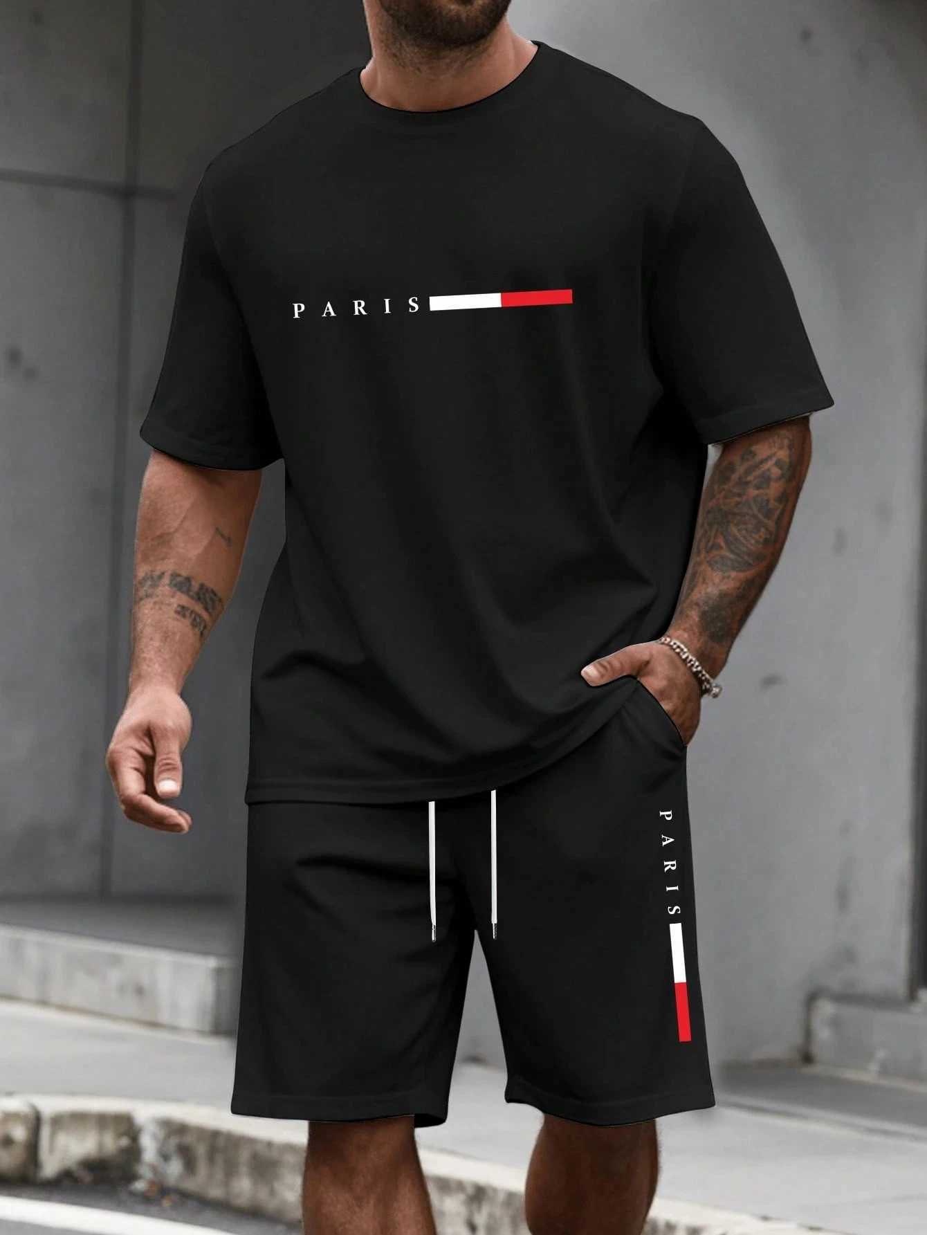 Mens Tracksuit 2 Piece O-neck Short Sleeve Shirt Shorts Set Mens Running Suit Plus Size T shirts Man Clothing Summer T-shirtM260519