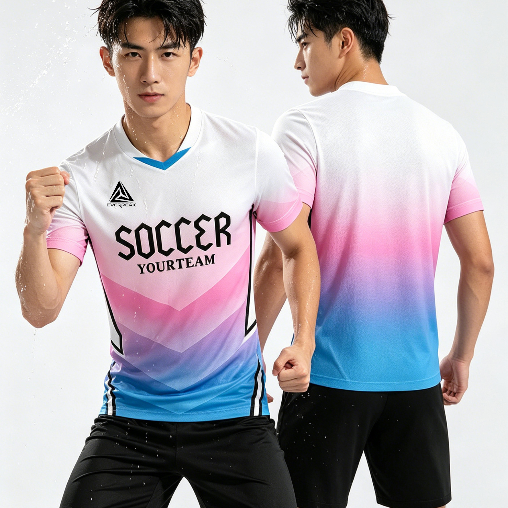 Custom Gradient Chevron Soccer Jersey Set Men, Breathable Quick Dry Football Uniform with Shorts, Customizable Team Name, Number & Logo - view 3