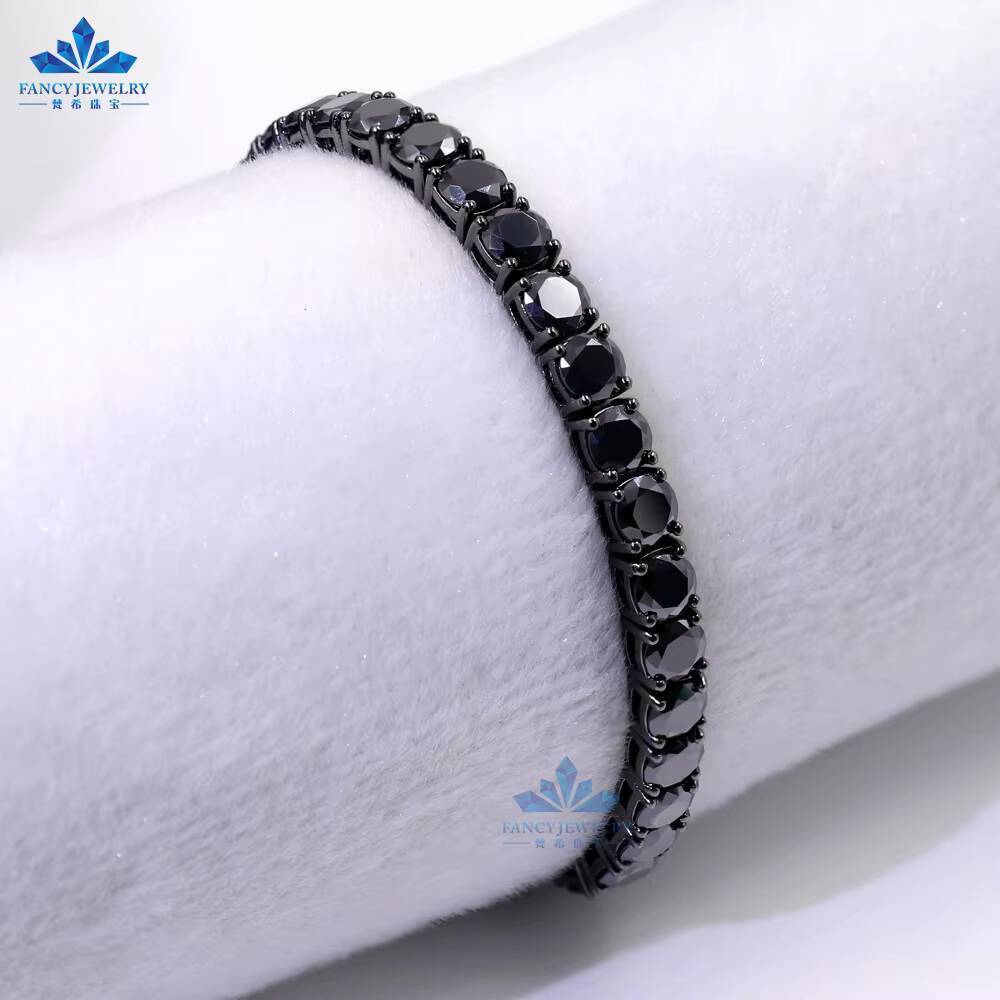 High End 925 Silver Tennis Bracelet Gold Plating Elegant Black Moissanite Chain Constellation Pattern Diamond Fine Bracelet