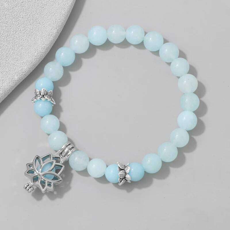 Natural Stone Pink Zebra Jasper Bracelet Fashion Moctilucent Beads Metal Lotus Buddha Charm Bracelets for Women Yoga Jewelry - view 5