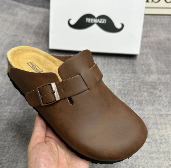 TEEMAZZI designer slippers for mens womens flat slippers pink black white grey khaki brown Fashionable versatile outdoor cork soled Haken shoes