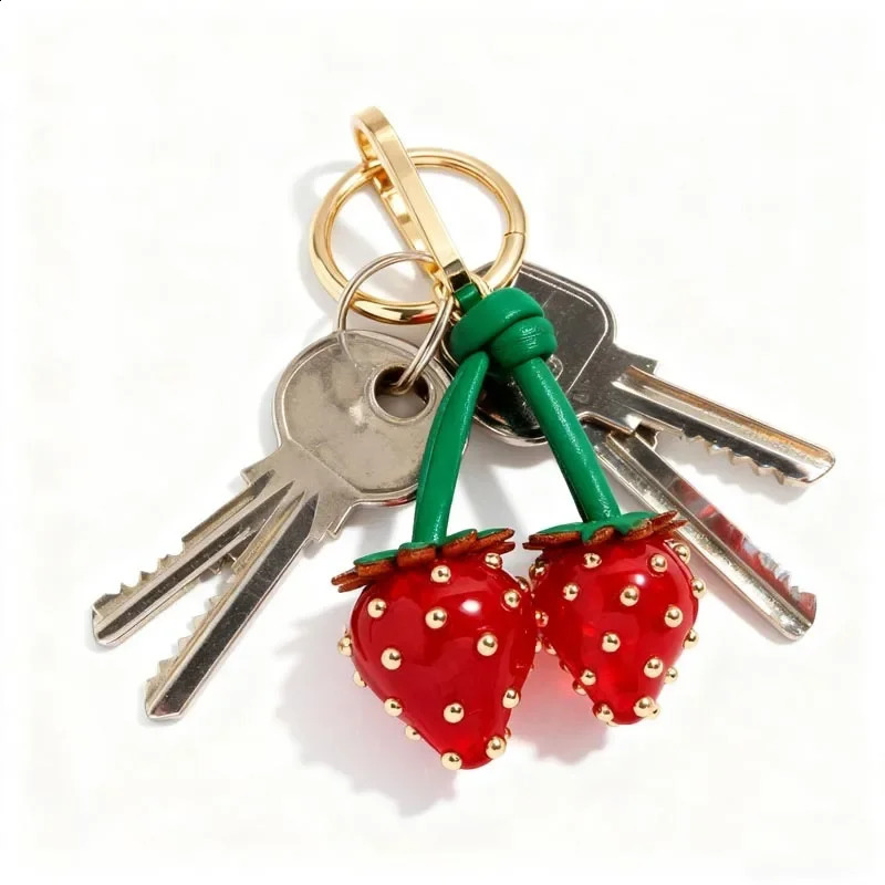 Olive Strawberry Keychain Kawaii Fruit Charm Pendant for Bags Cute Alloy Keychain Girl Birthday Gift Bag Accessories 260519