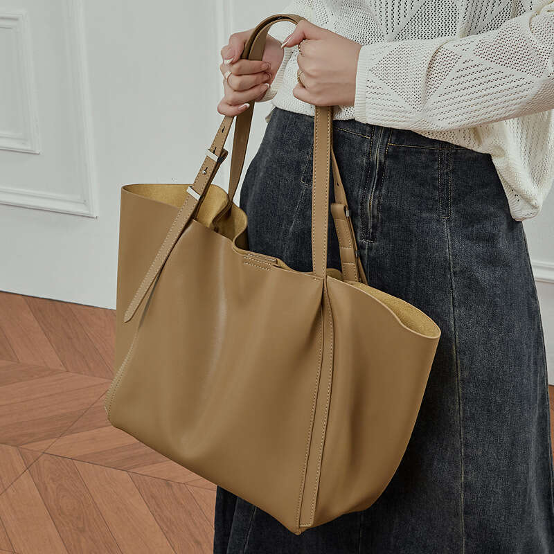 Genuine Leather Large Capacity Women Retro Tote Bag Korean Style Trendy Single Shoulder Crossbody Commute Handbag SENYY