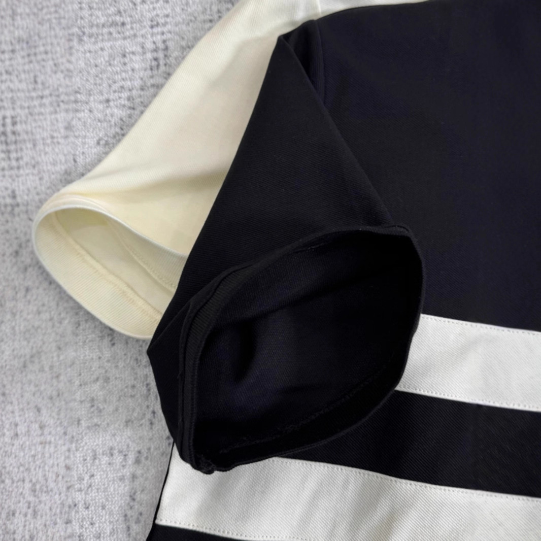 Luxury Brand Designer Men Black White Color Block Double Stripe Cotton Pique Slim Fit Short Sleeve Polo Shirt 2026 Summer Business Casual Versatile Da