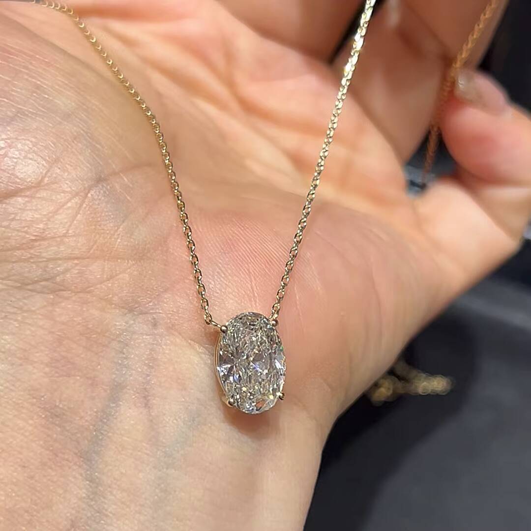 Custom Igi Certified 1 2 3ct VS1 10k 14k 18k Solid Gold Oval Cut Lab Diamond CVD HPHT Lab Grown diamond Necklace Pendant - view 7