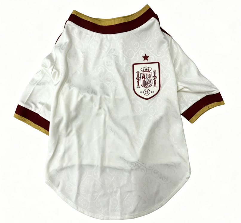 2026 Spain Away Pet Football Jersey, mesh breathable dog clothing, sporty pet jersey, puppy T-shirt, summer pet cat jersey.