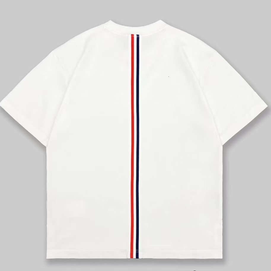 Luxury Brand Designer Men Black Back Center Vertical Red White Blue Stripe Cotton Crew Neck Short Sleeve Tshirt 2026 Summer Unisex Streetwear Casual V