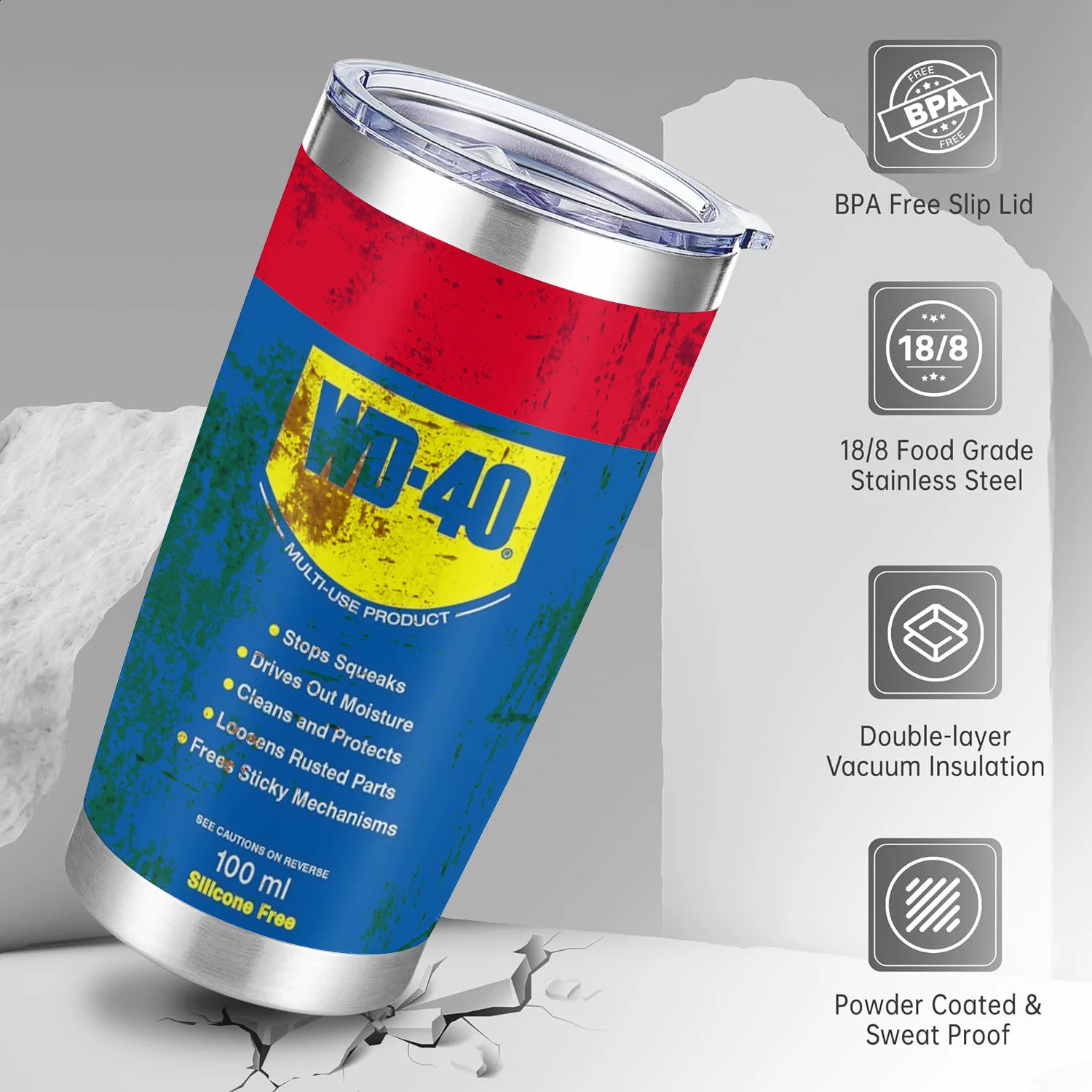 20Oz WD40 Stainless Steel Vacuum Insulated Tumbler Double Wall with Straw and Lid keep Cold Drink Car Cup Distressed 260516