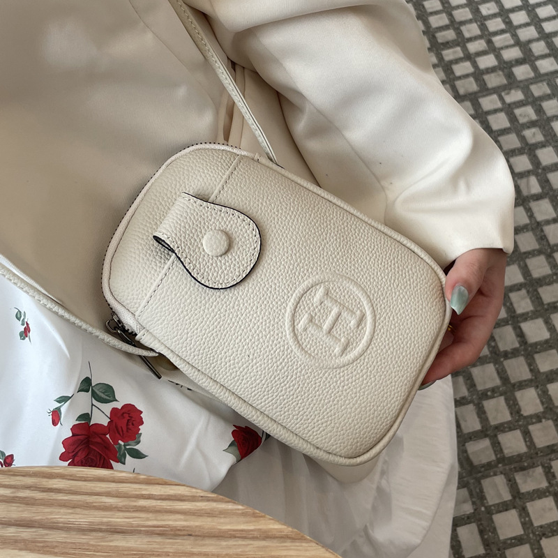 2026 New Genuine Leather for Women, Crossbody with Lychee Pattern, Coin and Key Pouch, Zippered Shoulder Soft Phone Bag